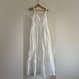 Jessica McClintock White Lace-Trim Maxi Dress